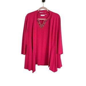 Susan Graver Liquid Knit Cardigan M Pink Jeweled Resort Old Money Classic Preppy